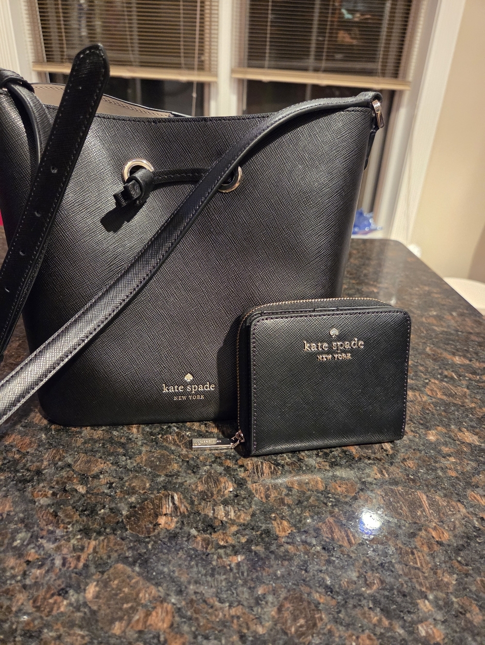 Kate Spade Black Bucket Bag And Wallet